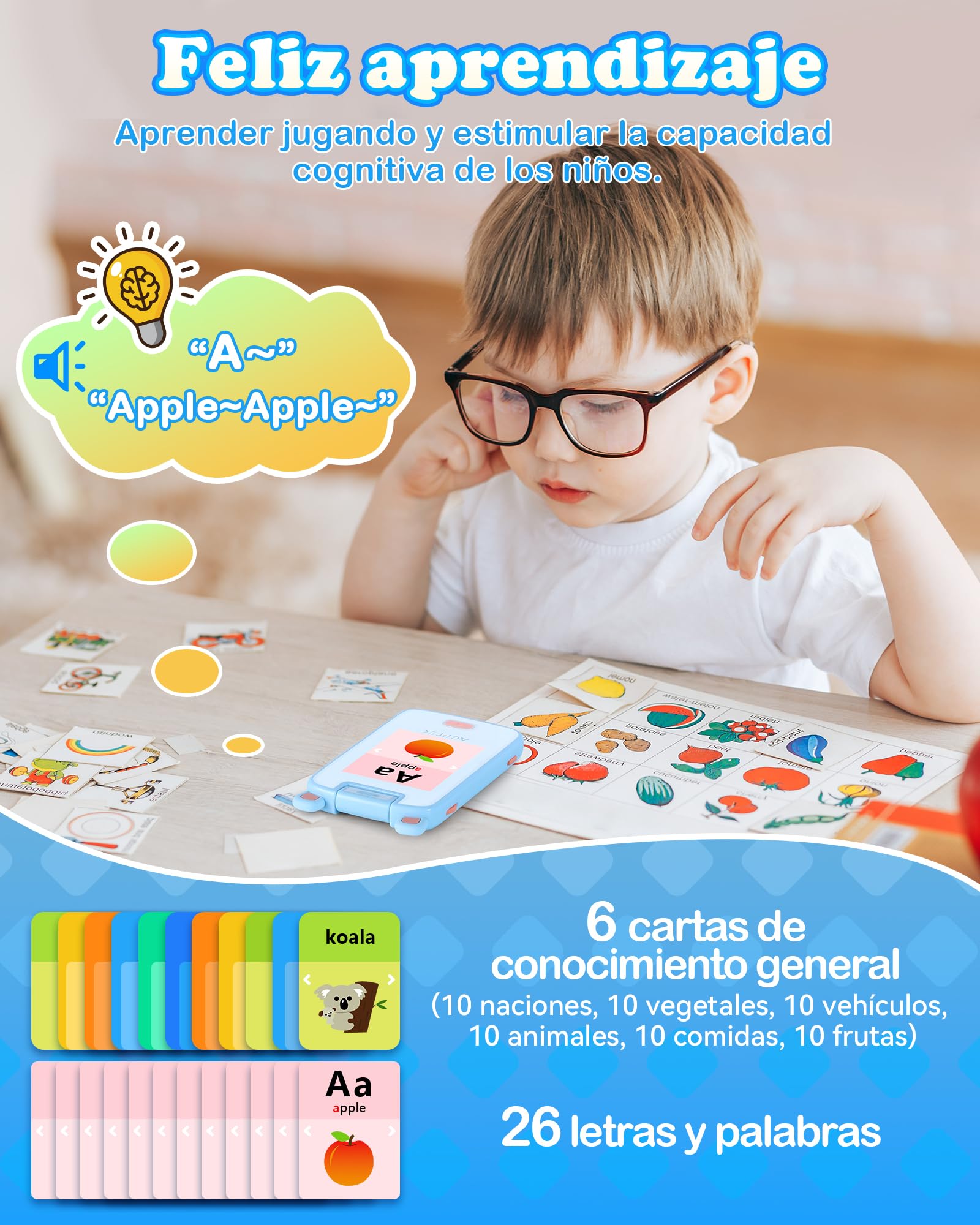AGPTEK Teléfono para niños, Smartphone Juguete Pantalla Táctil con 32GB TF Card, Cámara, Dispositivo de Aprendizaje 3-7 Años, Regalos, Azul