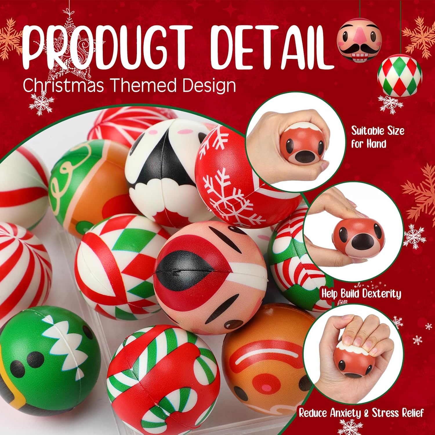 Libima 36 Pcs Christmas Stress Balls Toys Bulk, 2 Inch Foam PU Stress Squeeze Balls Santa Claus Stress Relief Toys Xmas Tree Santa Claus Snowman Stress Relief Toys for Christmas Party Favors
