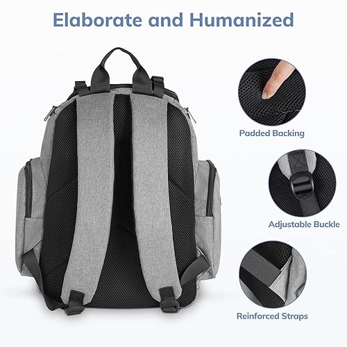 Miniatura 5 de Mancro - Mochila, pañalera, Mochila para pañales para papá y mamá, bolsa de viaje para mujeres y hombres, L, 1-gris