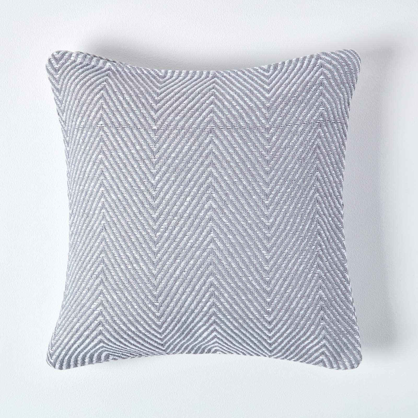 Homescapes Cotton Halden Cushion Cover in Grey | Size: 45cm x 45cm