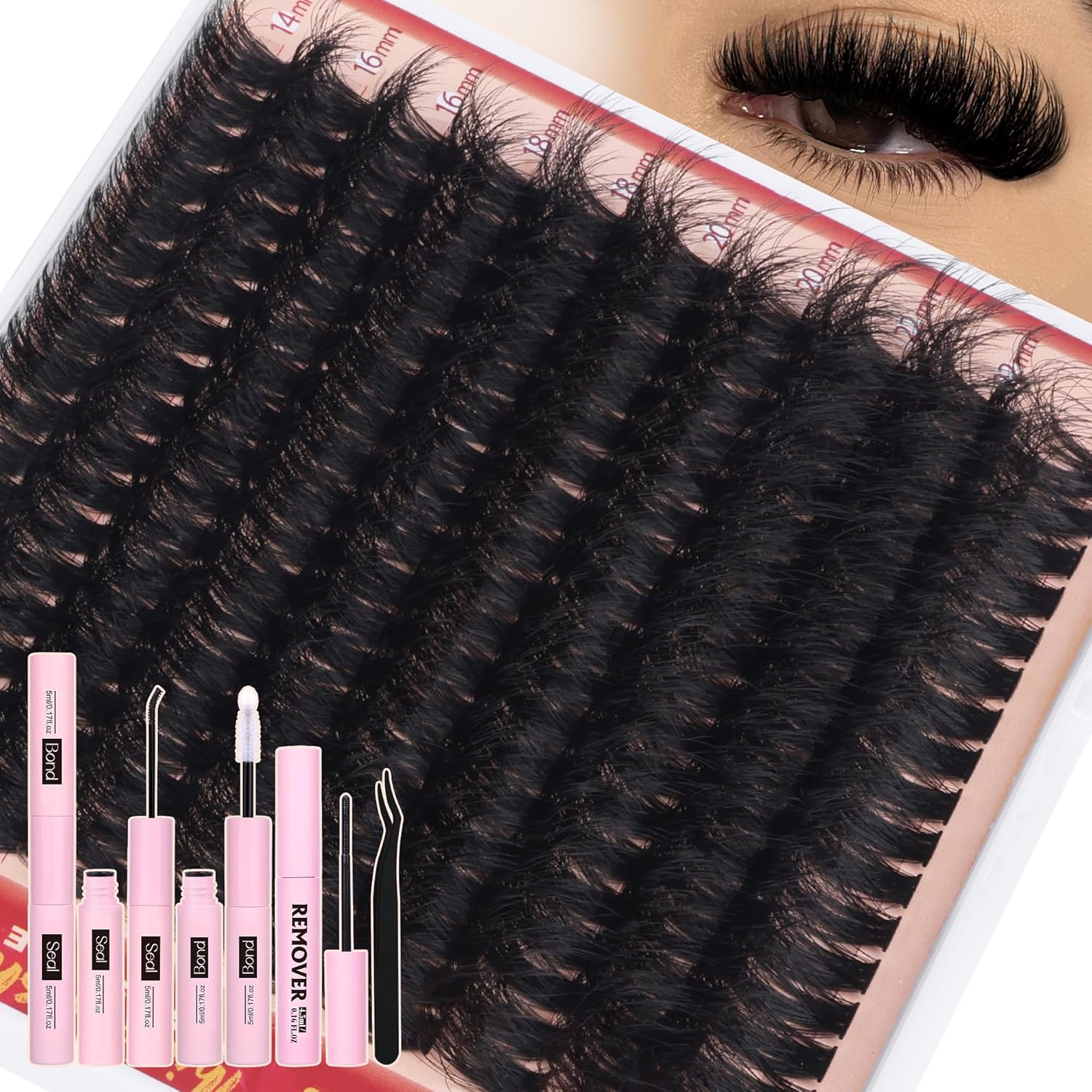 Fluffy Lash Clusters Kit Dramatic 270D Cluster Eyelash Extensions Kit 14-24mm Long Eyelash Clusters Kit Thick Volume Individual