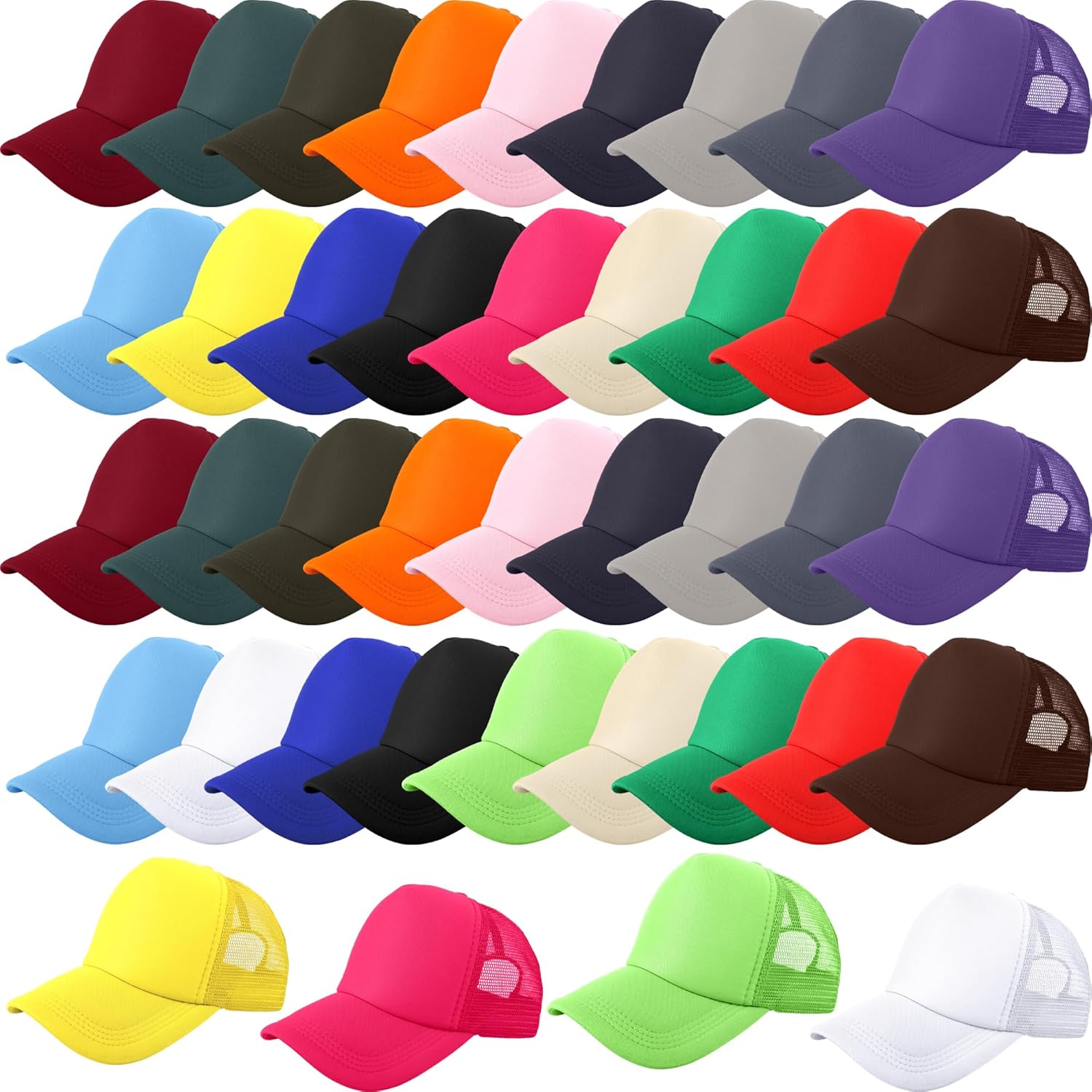 40 Pack Kids Sublimation Trucker Hat Bulk Blank Baseball Cap DIY Mesh Baseball Hat Adjustable Trucker Cap for Summer