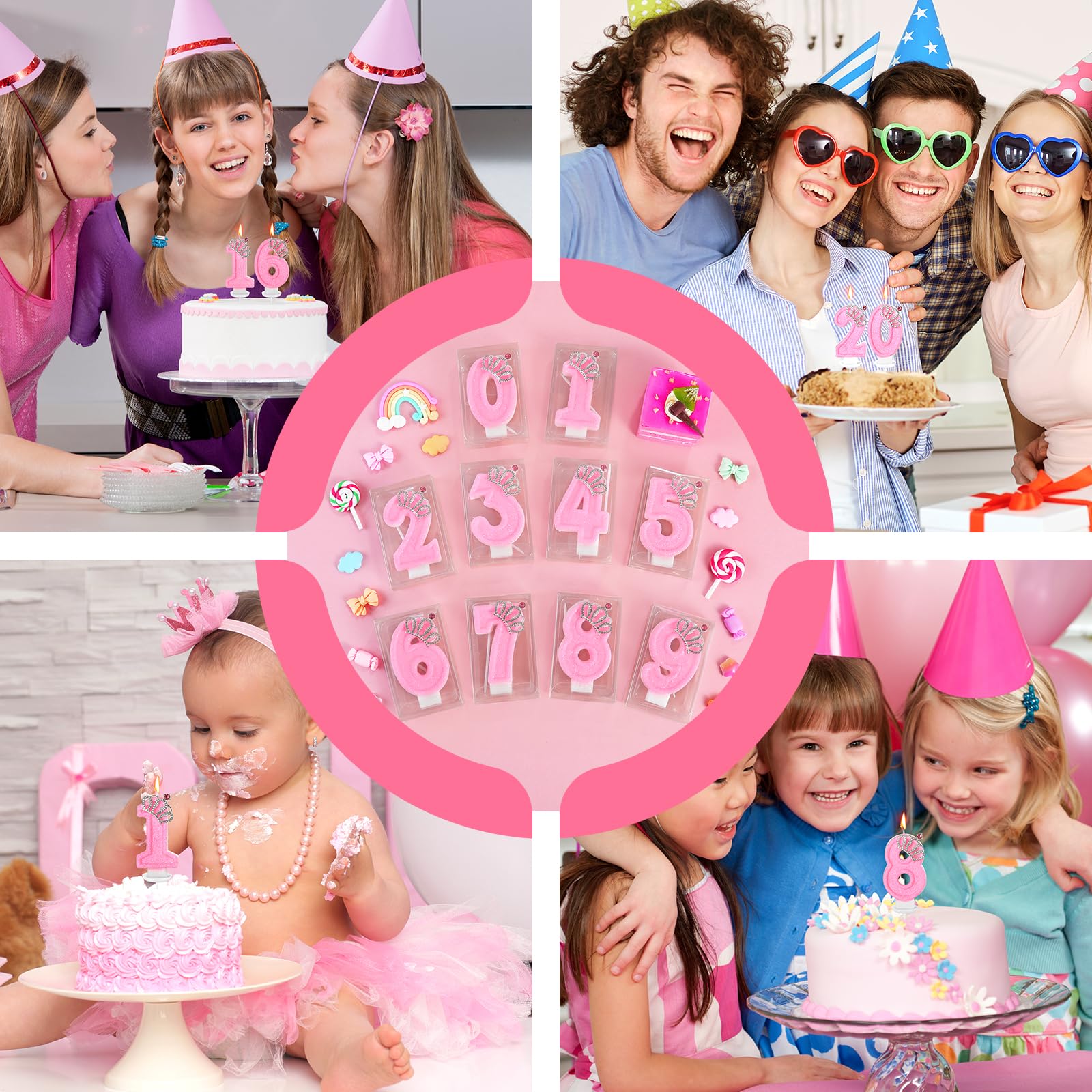 Bougie d'anniversaire rose en forme de chiffre 2 - Décoration de gâteau d'anniversaire rose - Décoration de gâteau d'anniversaire pour filles et femmes