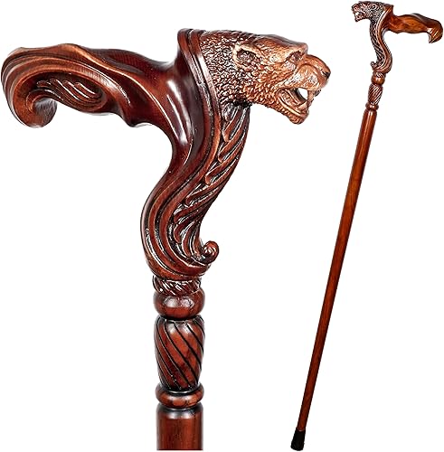 Miniatura 10 de GC-Artis - Bastón de madera con cabeza de jaguar, hecho a mano, ergonómico, cómodo agarre, bastones tallados en madera para hombres y mujeres,