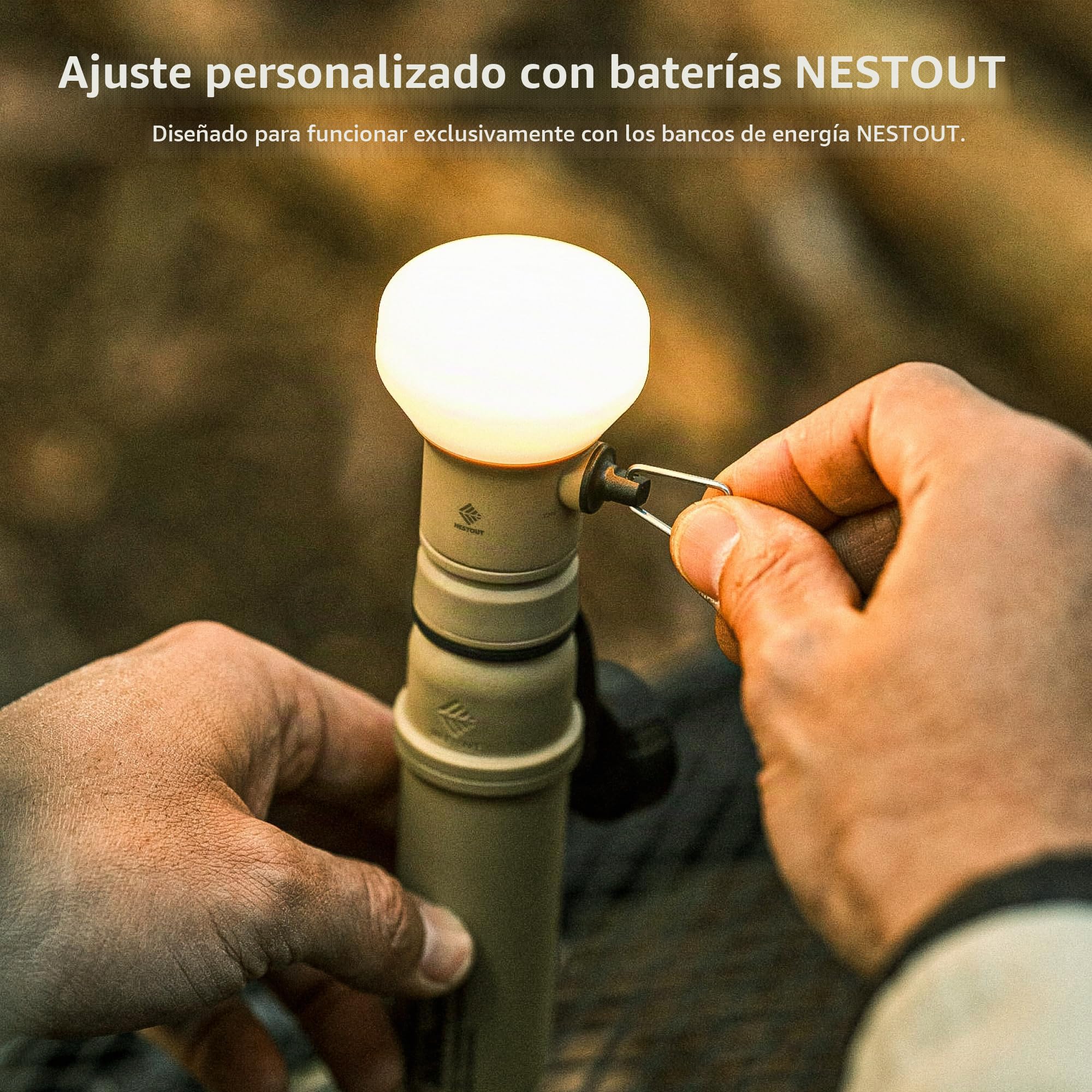 ELECOM NESTOUT - Linterna LED para acampar al aire libre con mini trípode, luz LED suave regulable alimentada por USB, IP44, resistente al agua, al polvo, 10-350 lúmenes, lámpara portátil para banco