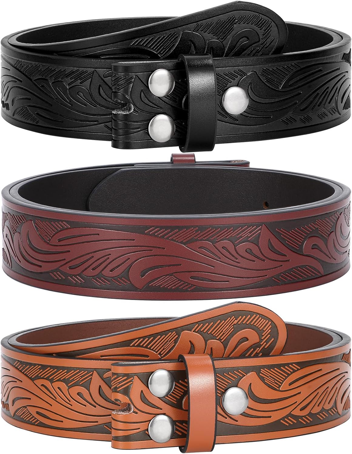 BELTROAD 3 Pack Western Belts for Men Women without Buckle Cowboy Belt for Buckle Mens Western Leaher Belt for Jeans - Image 7
