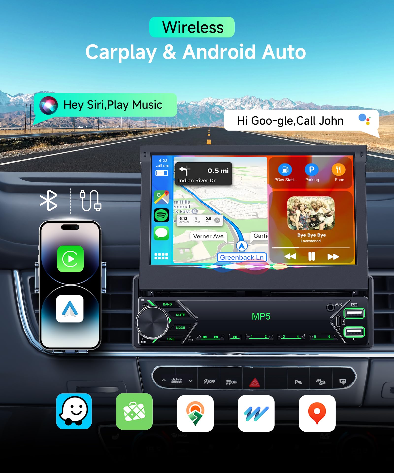 Car Audio Wireless 7 Pollici FM Bluetooth GPS - Dettaglio