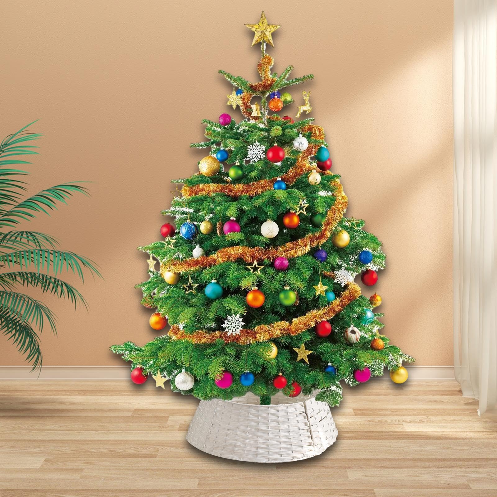 1 Ensemble Jupe Sapin Noël Ornement Jupe Base Tablier Décoration Anneau Pied Sapin Support Matière Lavable Démontable Adapté pour Intérieur Commerce E, Petit Blanc