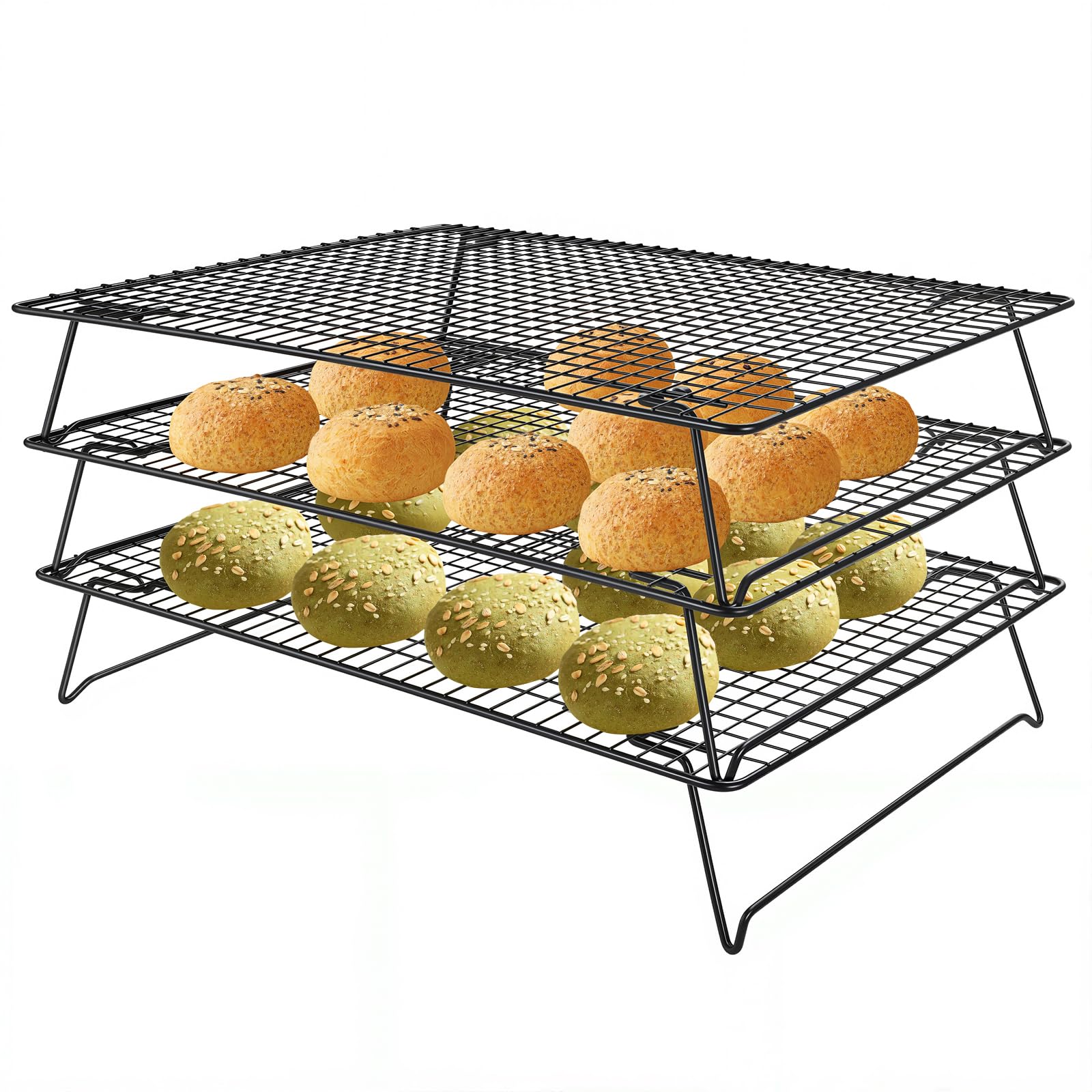 Lifhety 3 Tier Cooling Rack Large, 42.5x27.7cm Stackable Cake Cooling Rack for Baking Collapsible Oven Wire Rack