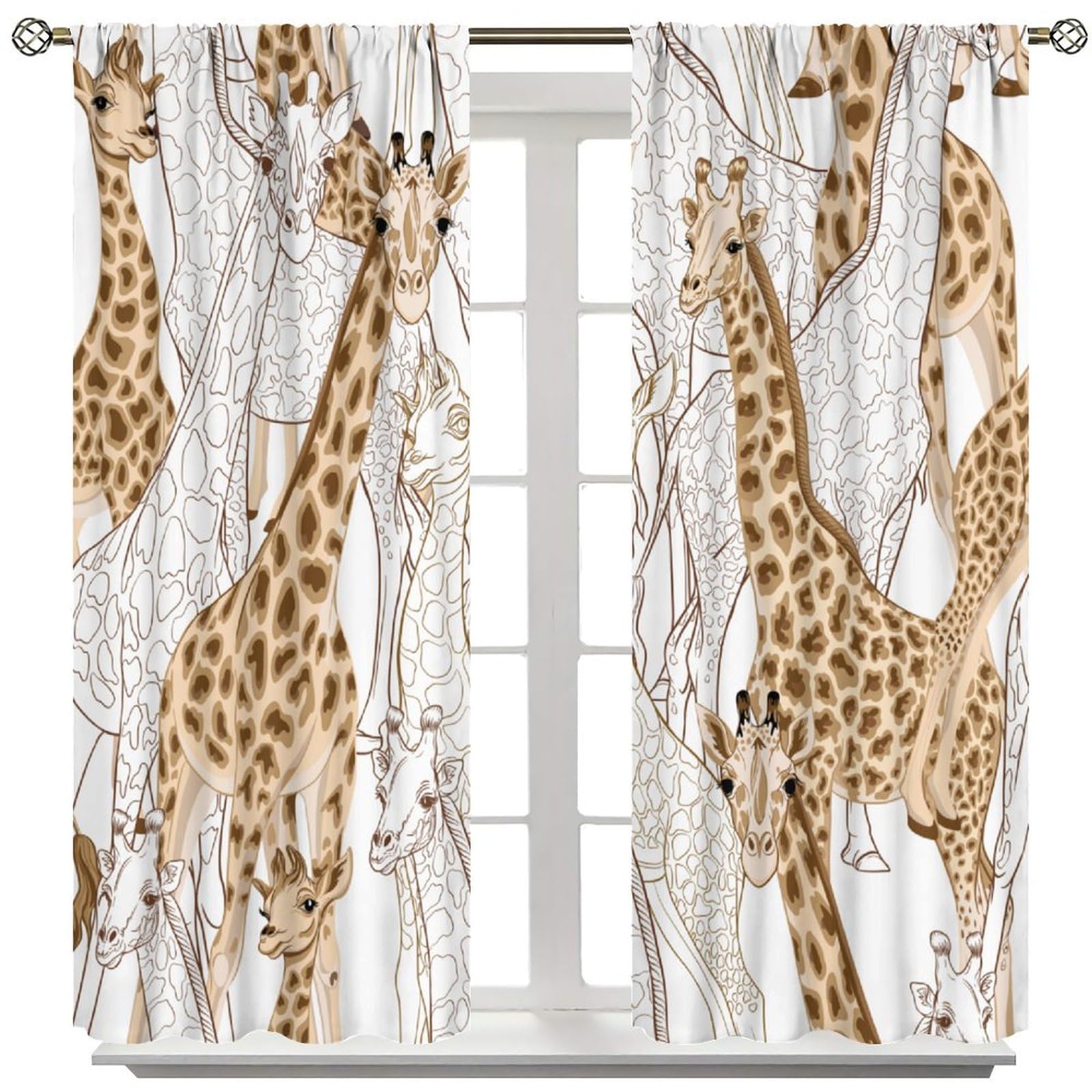BenYaSong Giraffe Blackout Window Curtain Adult Giraffe and Baby Giraffe for Home Kitchen Livingroom Coffee Room Window Curtain 2Panel 52" W X 84" L