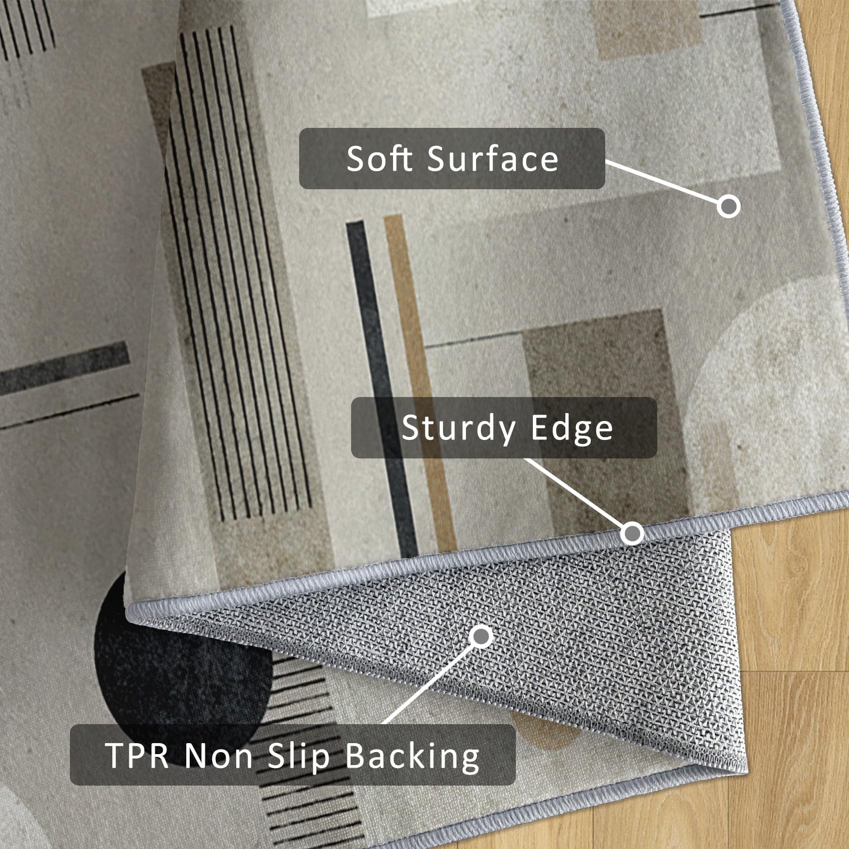 Tapis 180x280 cm Motif géométrique Abstrait Noir et Gris, Style Moderne Milieu du siècle, Grand antidérapant et Lavable pour la décoration de Chambre