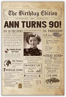 Personalized 90th Birthday Newspaper Poster No Frame, Canvas Back In 1933 Gifts Idea Birthday, Anniversary, Custom Photo Birthday Decorations for Men Women