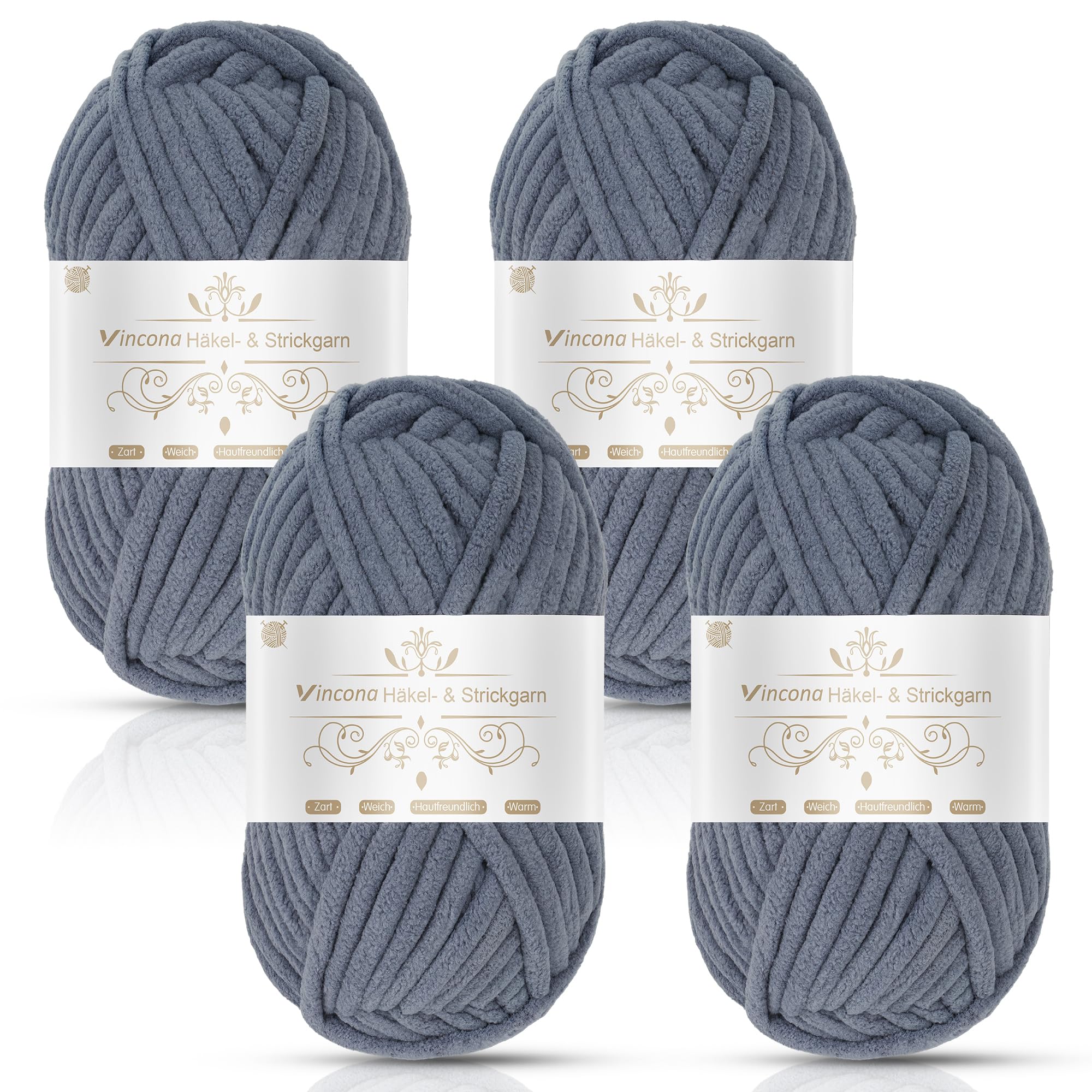 Vincona Chunky Yarn 4 x 100g Multi-Colored Soft Chunky Wool for Hand Knitting, Thick Yarn for Knitting 100g Balls, Soft Fluffy Velvet Thick Knitting Yarn for Crochet Blankets, Amigurumi Dark Gray