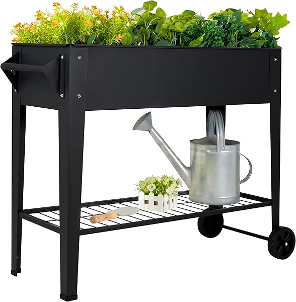 LEETOLLA Elevate 32" Tall Raised Garden Bed Outdoor with Wheels & Shelf for Mobility, 400LBS Capacity, Anti-Rust Steel Planter Box for Vegetables/Herbs, Patio-Balcony-Backyard
