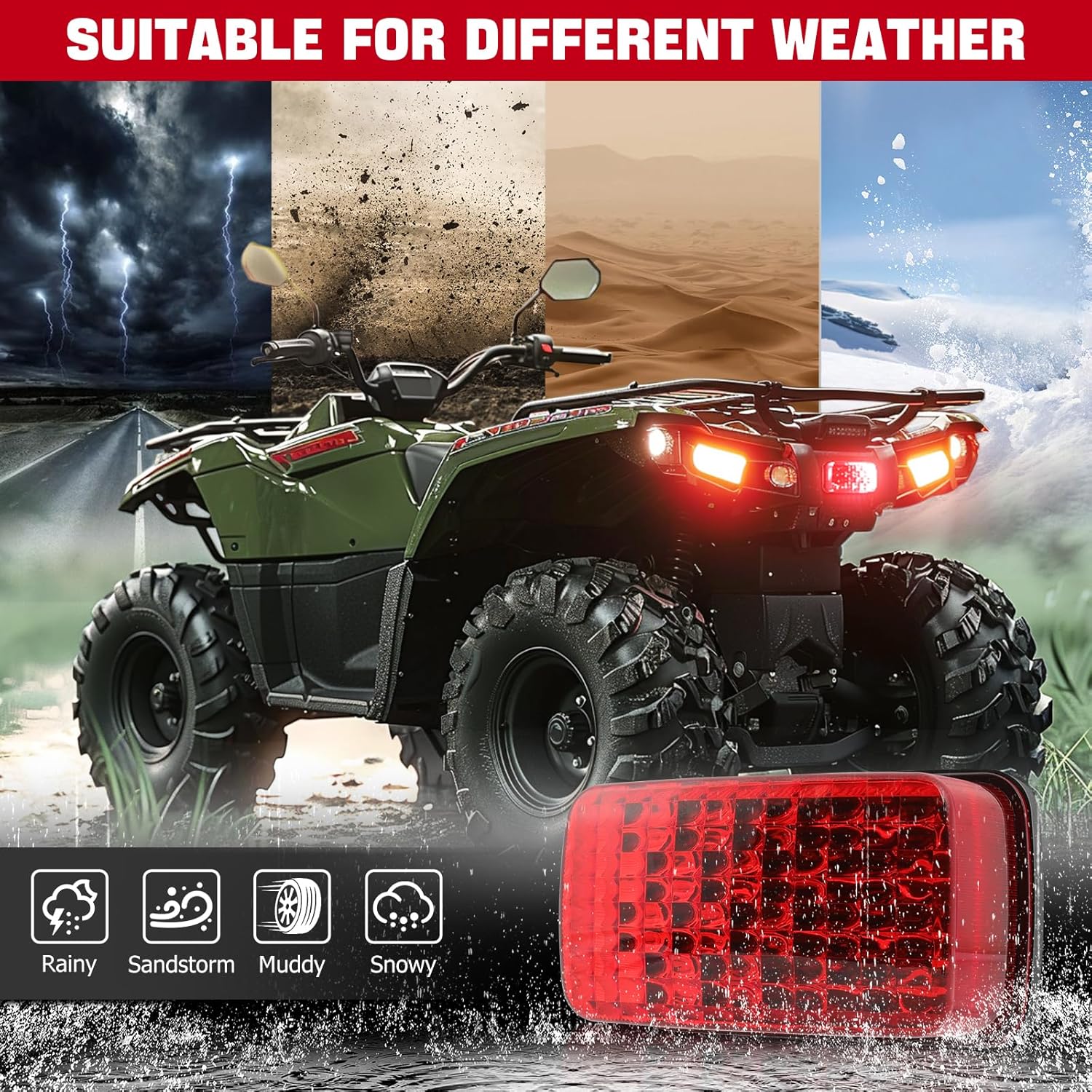 DREAMIZER ATV Tail Light LED Rear Tail Lights Red Lens Taillight Running Brake Lights Compatible with Yamaha Grizzly 700 550 660 450 Bear Tracker Big Bear Kodiak 700 Rhino Viking Bruin Wolverin