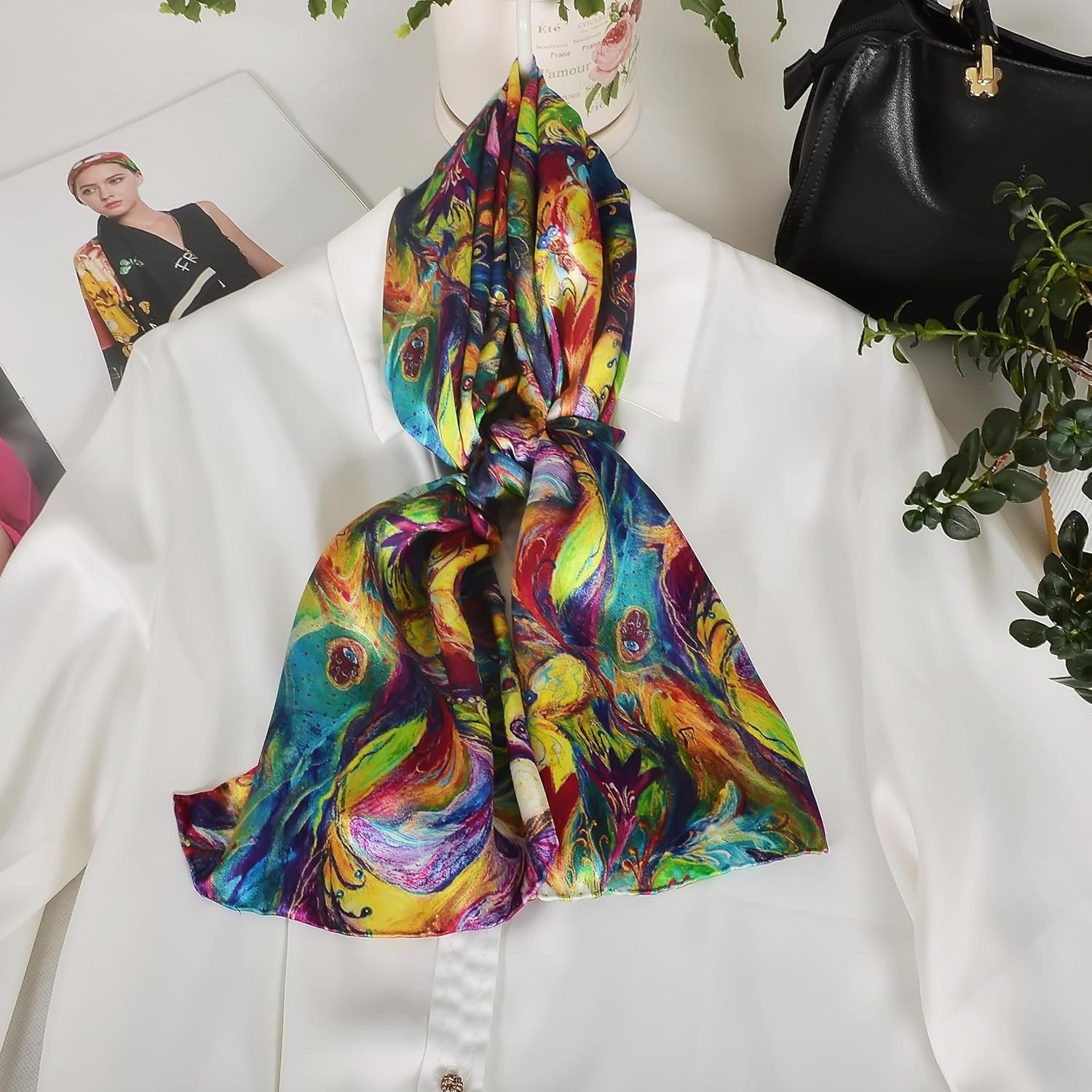 100% Mulberry Silk Scarf for Women Neck Oblong Headscarves Long Floral Print Lightweight Silk Wraps Shawls 67"*20" - Image 10