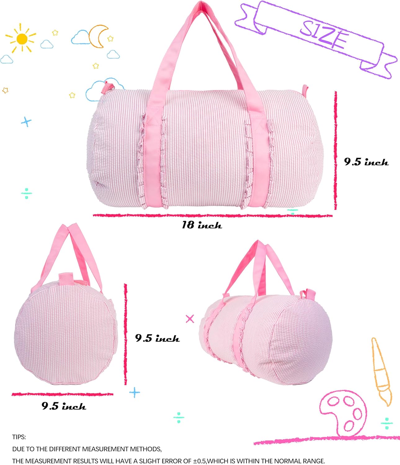 MT WORLD Pink Ballet Bags for Girls Ruffle Kids Overnight Duffle Bag Seersucker Personalized Dance Bag with Name Weekender Bag Custom Small Duffle Bag for Travel School Sleepover