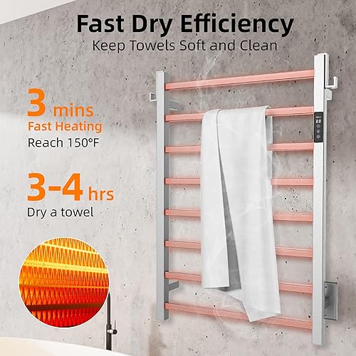 Miniatura 33 de P&Bhusri Toallero calefactable, calentador de toallas de 10 bares para baño, calentador de toallas montado en la pared, toallero eléctrico con Negro