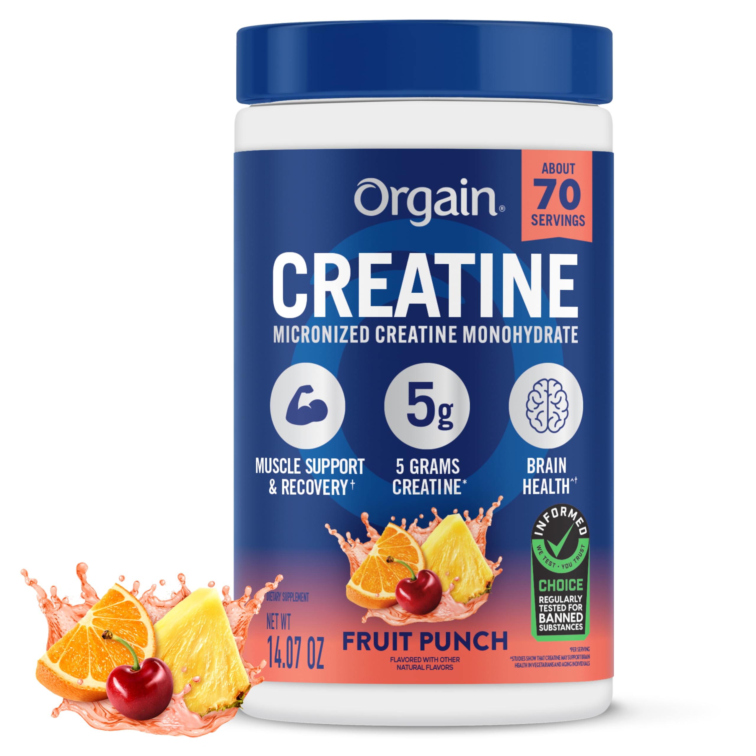 Orgain 5g Creatine Monohydrate Micronized Powder, Fruit Punch, 70 Servings