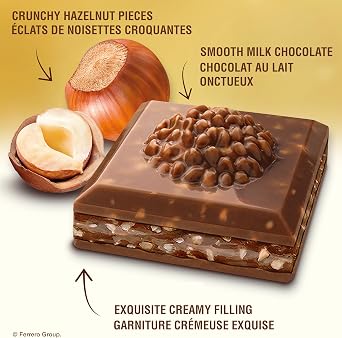 FERRERO ROCHER Premium Chocolate Bar, Milk Chocolate and Hazelnut Bar, 8 bars, 720 g