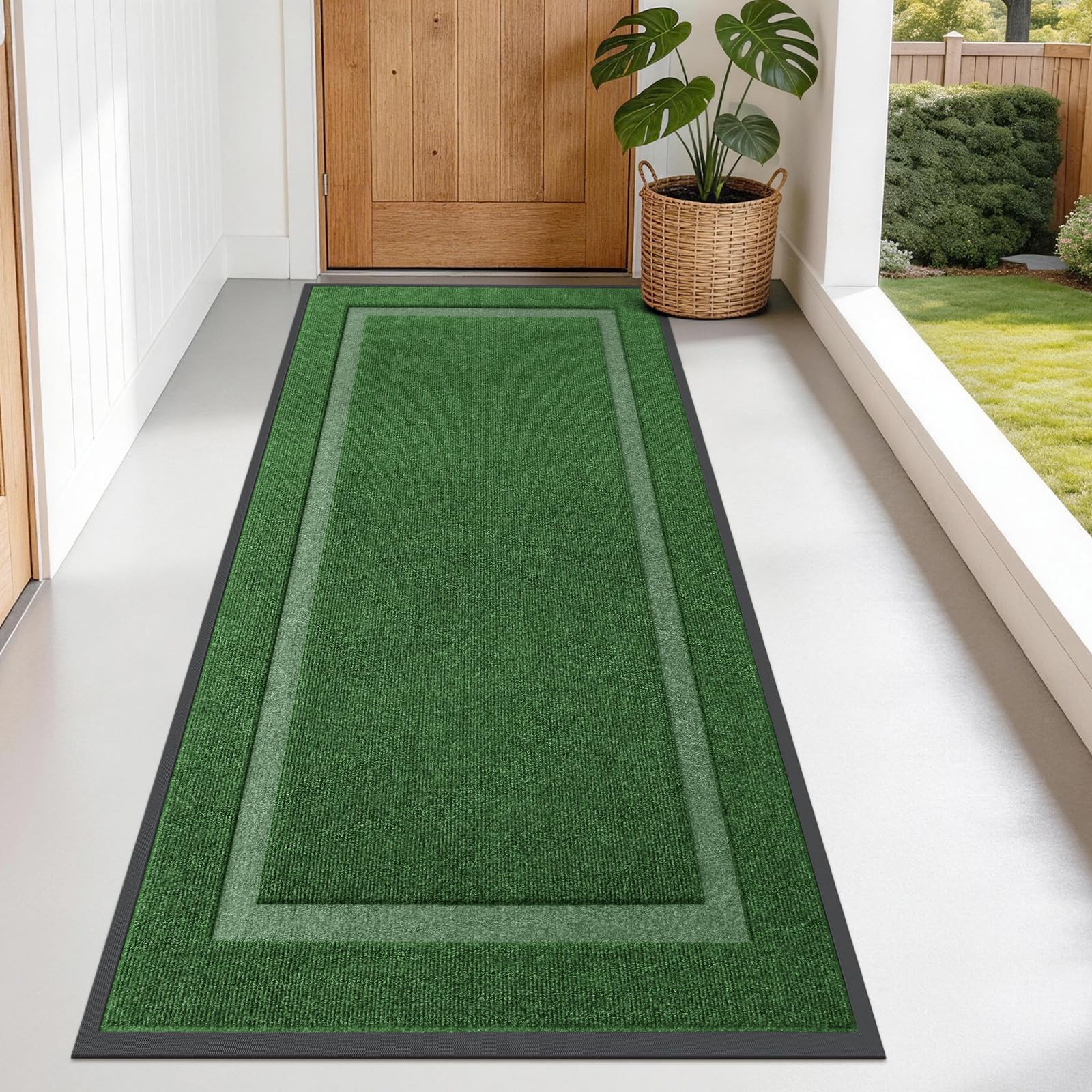 OLANLY Front Door Mat Outside 71x34, All-Season Heavy-Duty Rubber Doormat | Green, Absorbent, Stain and Fade Resistant, Waterproof Non-Slip Backing, Low-Profile Indoor Outdoor Floor Mat for Entryway