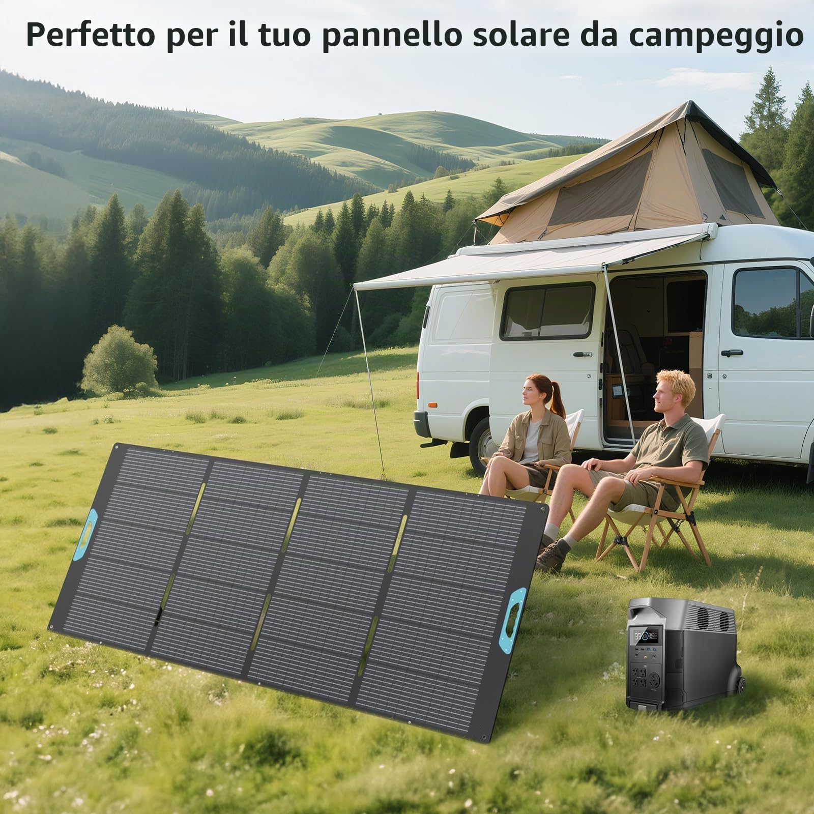 Pannello solare pieghevole 400 W, monocristallino con efficienza del 23,5%, impermeabile IP67, con supporto e adattatore Anderson, compatibile con Powerstation, generatore, camper, campeggio