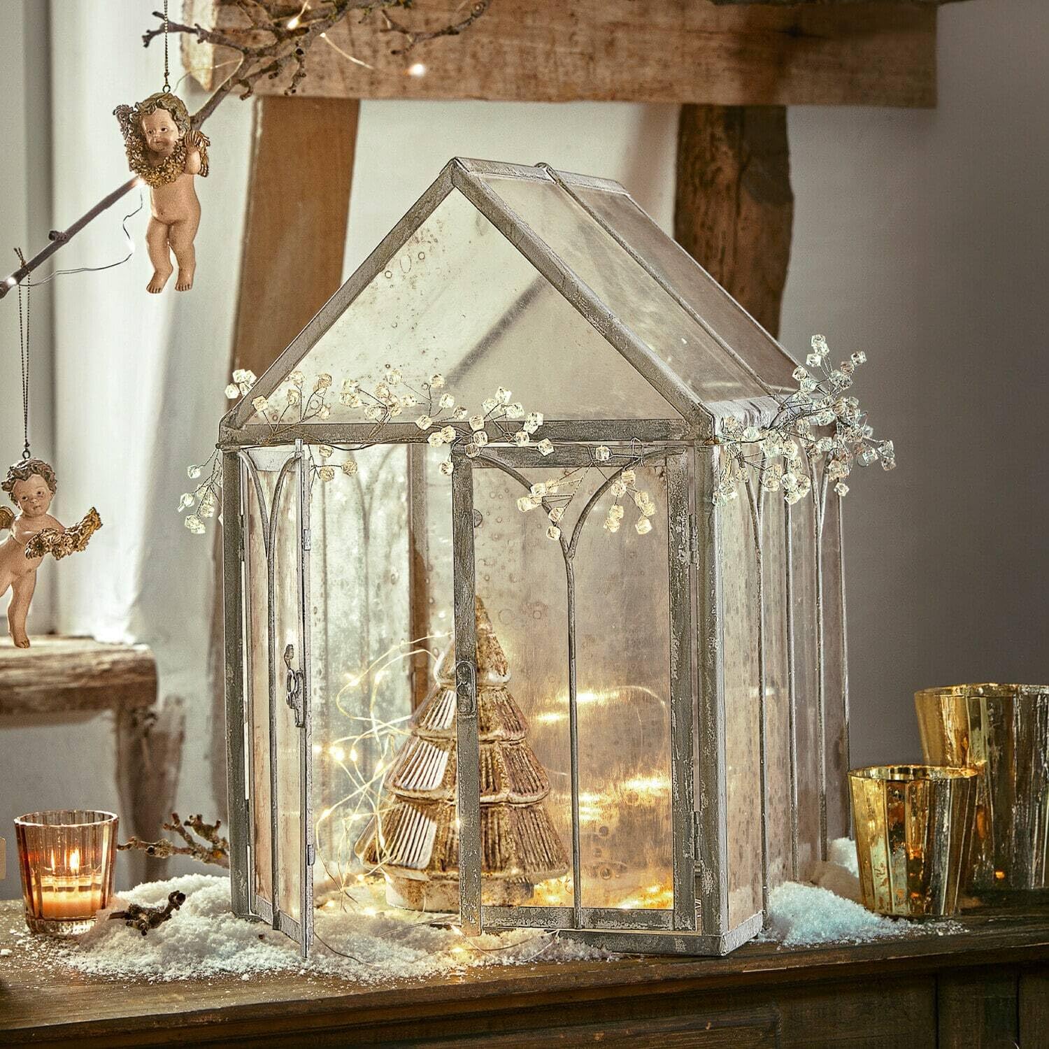 Loberon Bellunas Maison décorative - Métal à l’Effet Vieilli - Vitres en Verre Acrylique Robuste, Gris Vieilli