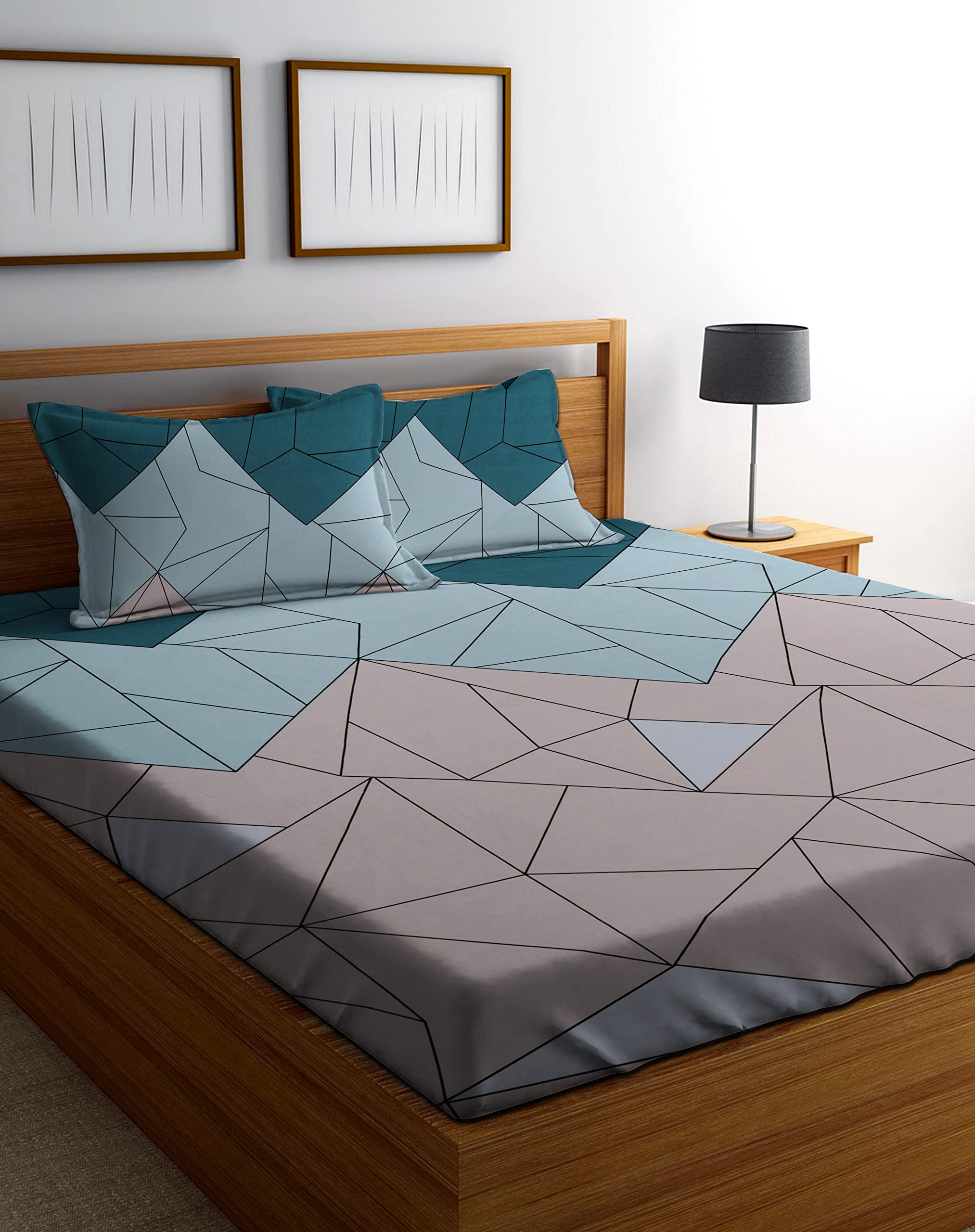 HIYANSHI HOME FURNISHING® Glace Cotton King Size Luxury Pattern Double Bedsheet with 2 Pillow Covers (Design-New-18)