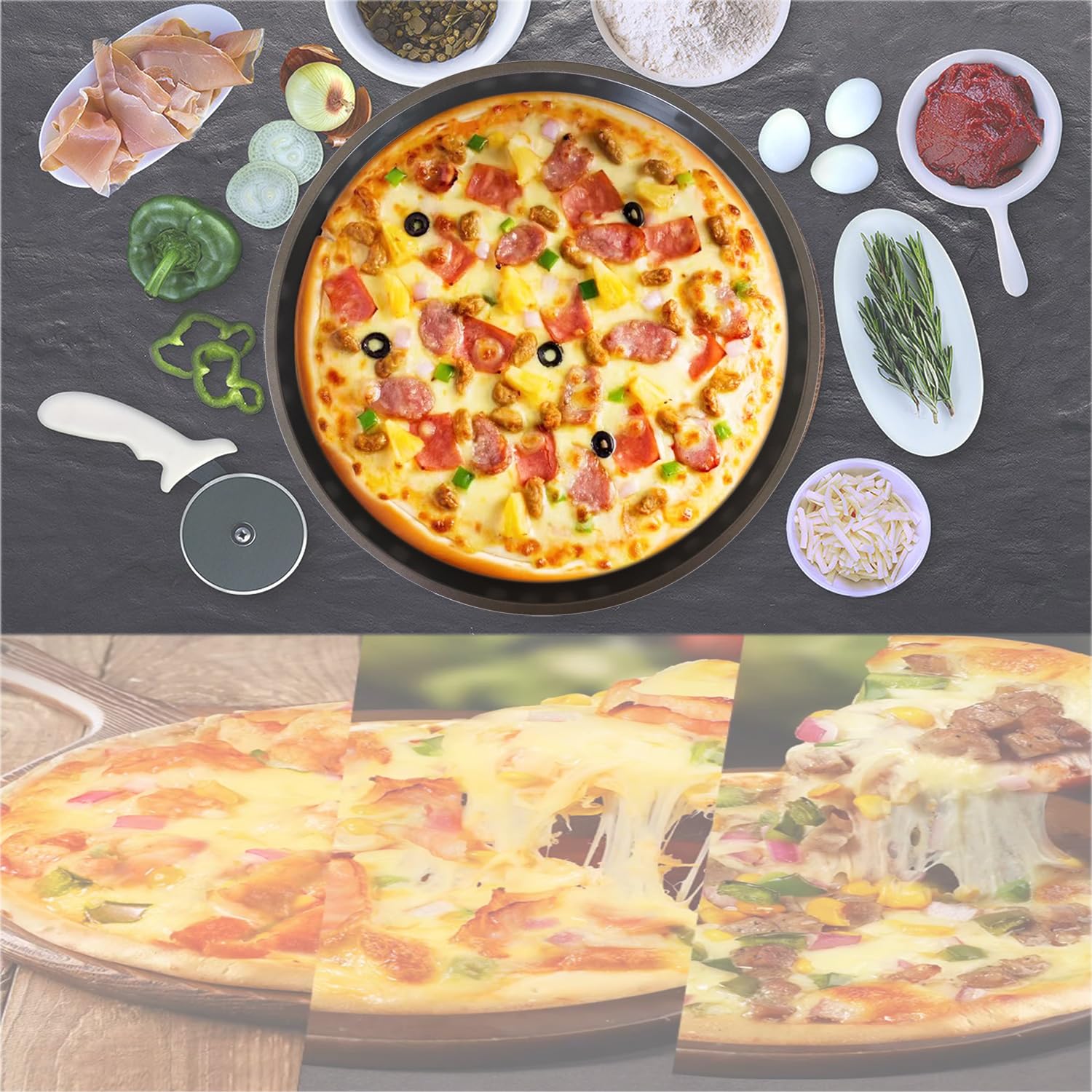 Paquete de 2 sartenes para pizza con agujeros, bandeja de pizza para horno, sartenes perforadas de acero al carbono, molde redondo antiadherente para pizza congelada y casera, cocina casera, 4
