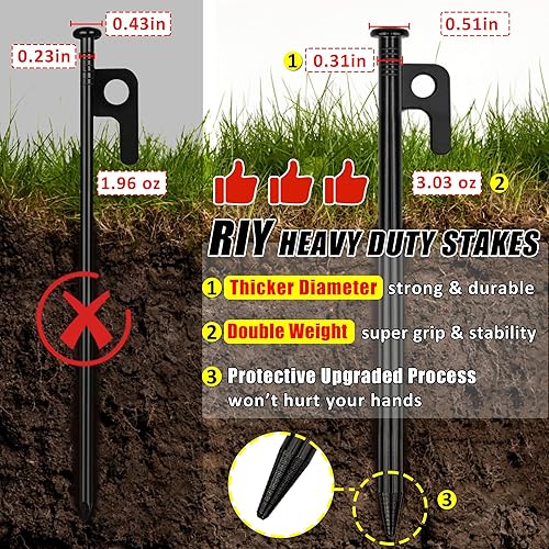 Miniatura 2 de Paquete de 12 estacas de metal resistentes para tienda de campaña para camping, estacas de acero de 8 pulgadas, irrompibles e inflexibles