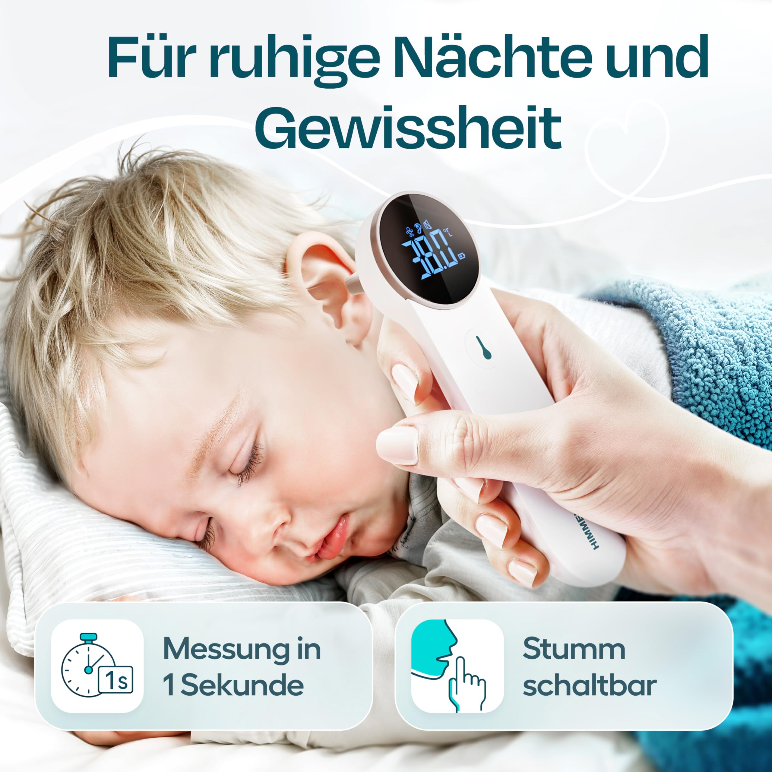 HIMMELSHAUCH MEDICAL Fieberthermometer Ohr & Stirn | 3 in 1 Messgerät | Ohrthermometer Babys Kinder & Erwachsene | Stirnthermometer kontaktlos | Digitales Fieber-Thermometer | Infrarot Fiebermesser
