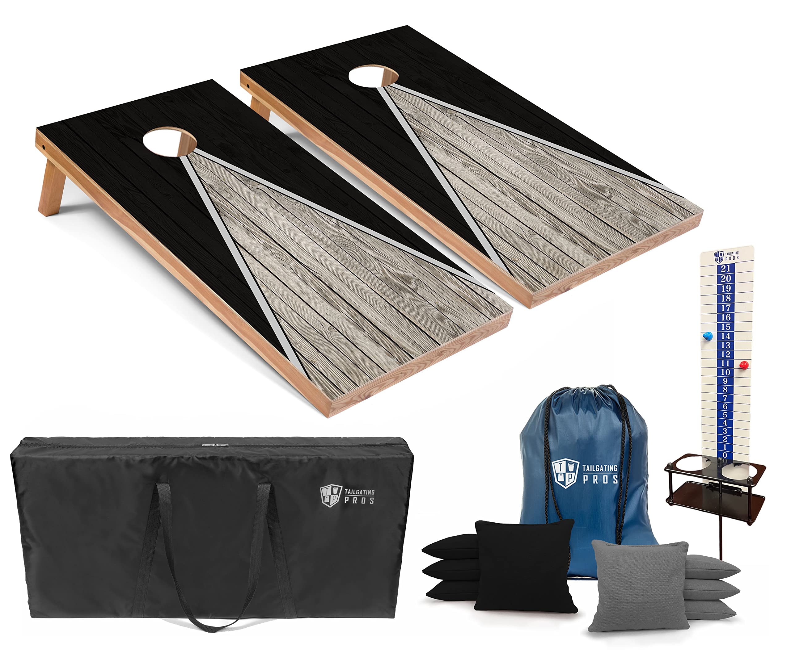 Tailgating Pros Pyramid Cornhole Board Set: Score Keeper, Bean Bags, and Carrying Case- 4'x2' Regulation Corn Hole Toss Game