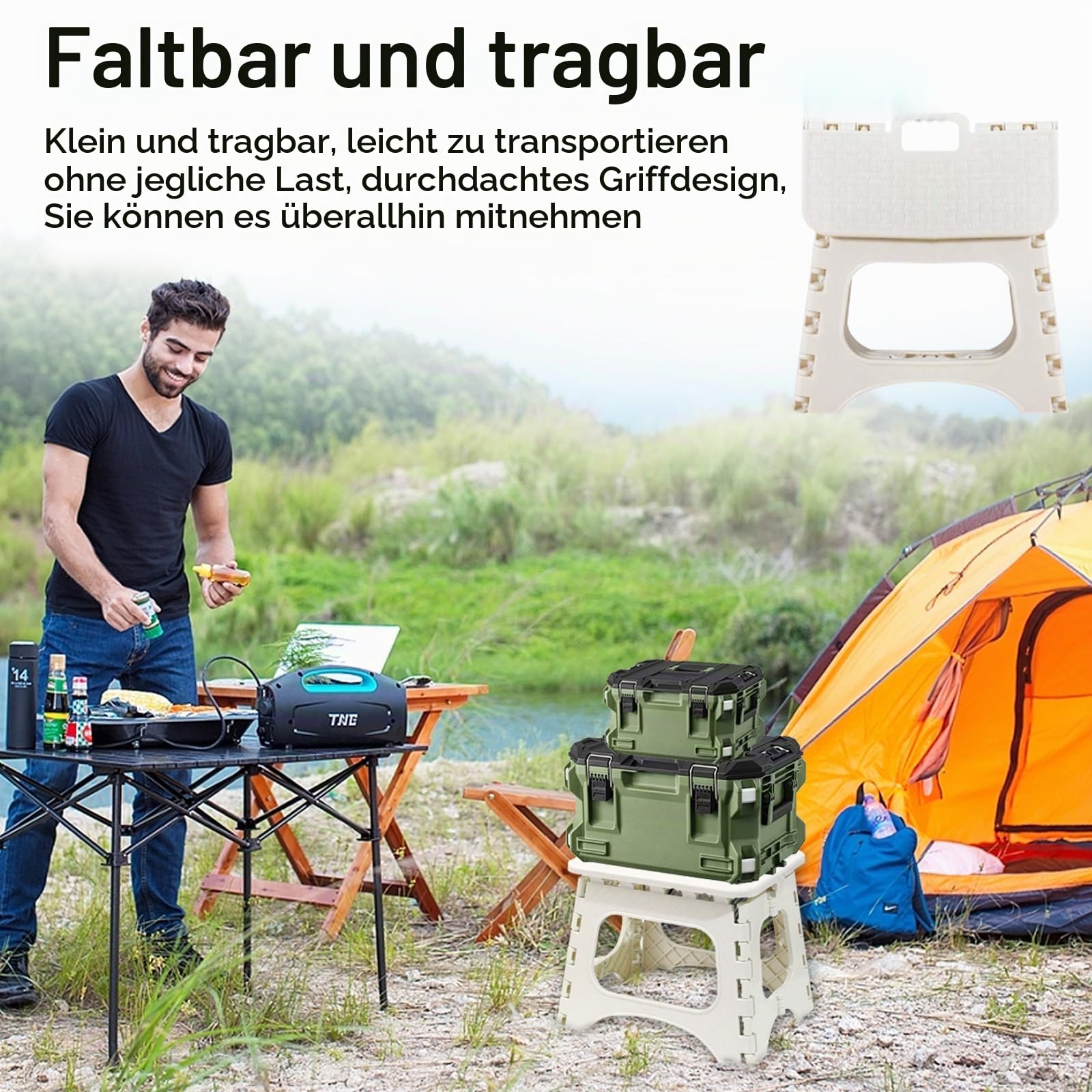 2 Stufen Tritthocker Klappbar mit Rutschfester Trittfläche für Kinder - Weißer Klapphocker 150kg Tragfähigkeit für Küche, Haus, Büro und Draußen