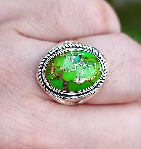 Miniatura 6 de Navya Craft Green Copper Turquoise Ring, 925 Sterling Silver Statement Promise Ring for Women, Natural Turquoise Oval Gemstone Handmade Boho