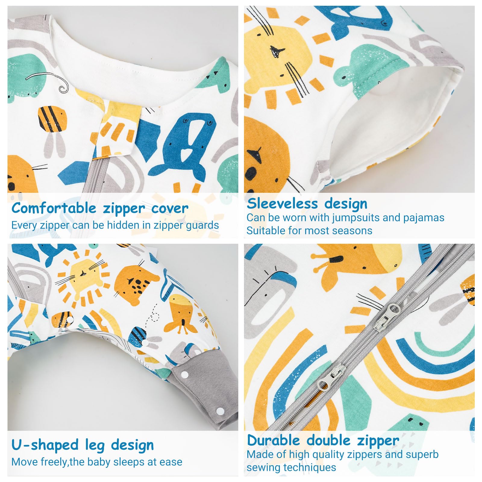 WYTbaby Sacco Nanna con Piedini 1.0 Tog, 100% Cotone Ultra-Morbido, Facile da Indossare, Ideale per il Sonno dei Neonati, Sacco Nanna Adatto per Bambini da 2-3 Anni