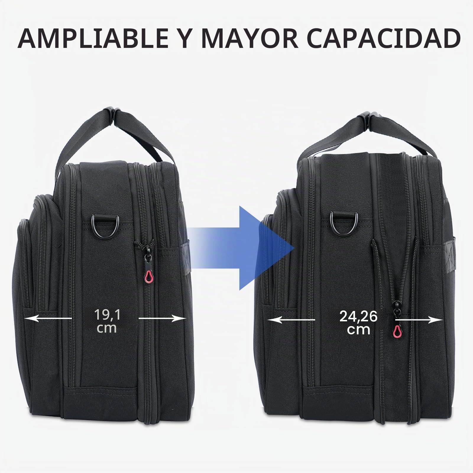 KROSER Maletín para portátil para portátil de hasta 17.3 pulgadas para portátil de 17.3 pulgadas, expandible repelente al agua, bolsa de mensajero para viajes, negocios, escuela，Negro