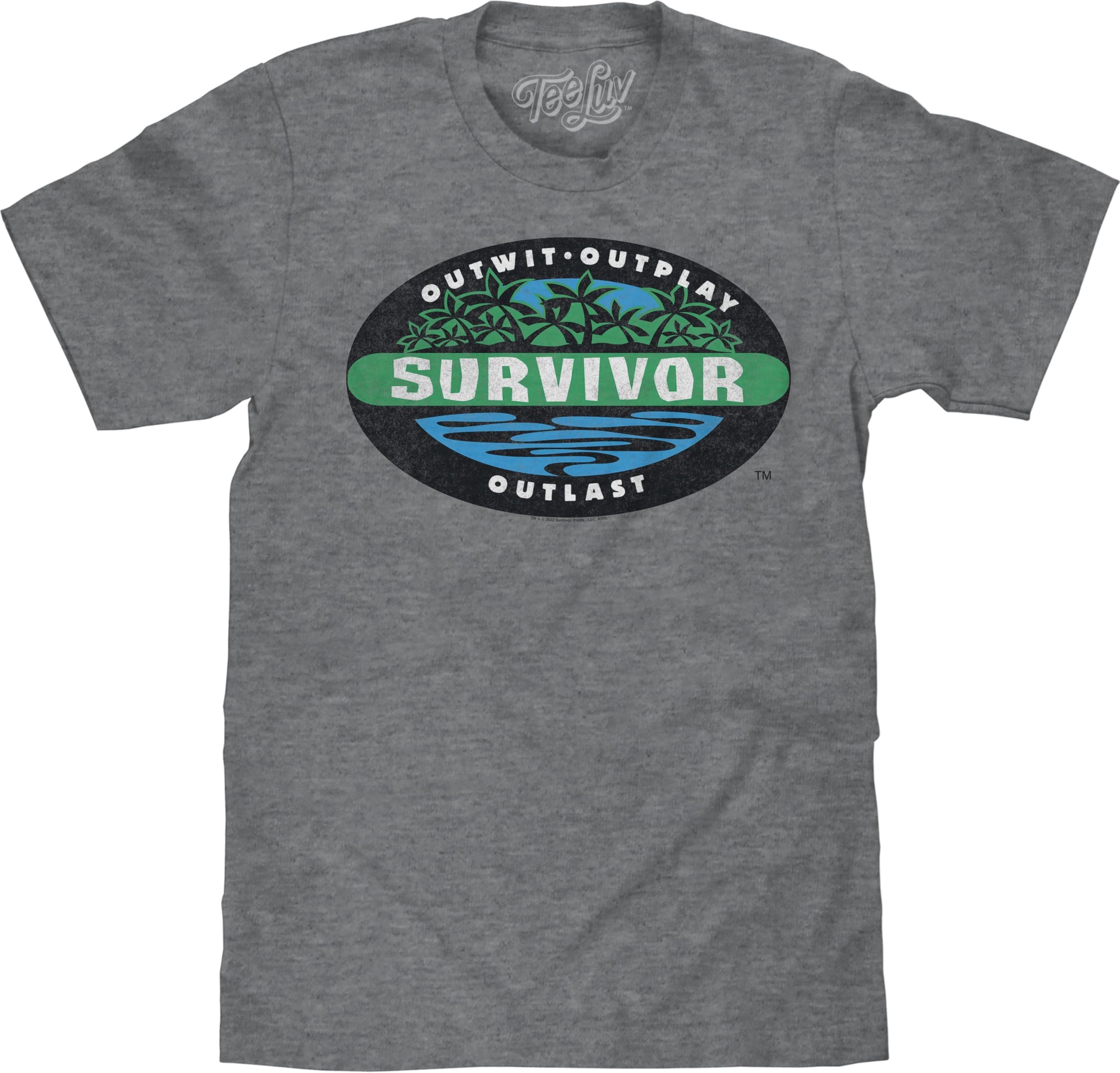 Men's Faded Survivor TV Show Shirt - Outwit Outplay Outlast Palm Logo Shirt