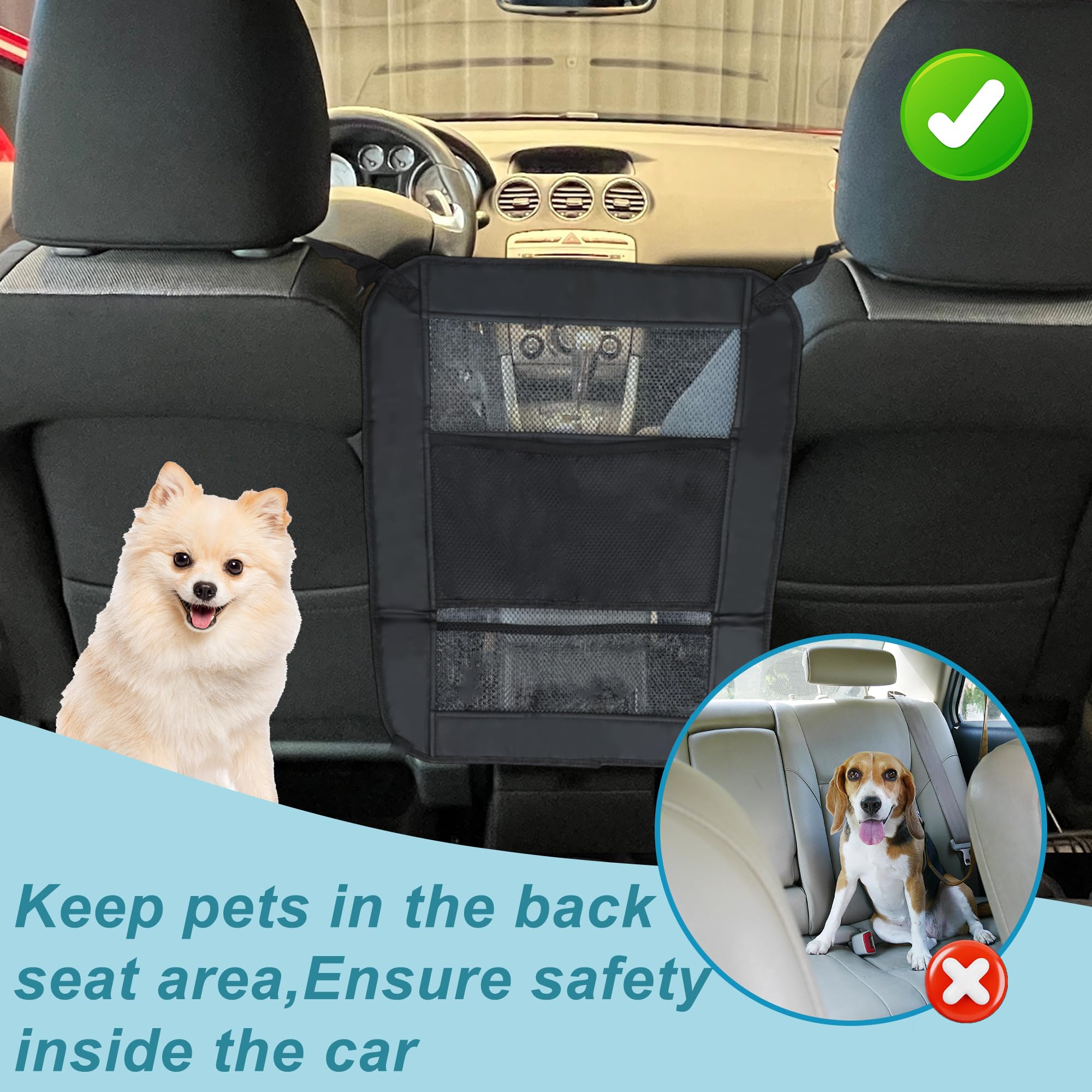 Barrera de red de coche para perro, barrera segura detrás del asiento delantero, separador de malla para perros, red para perros para asiento trasero de coche, barrera para SUV y camiones,