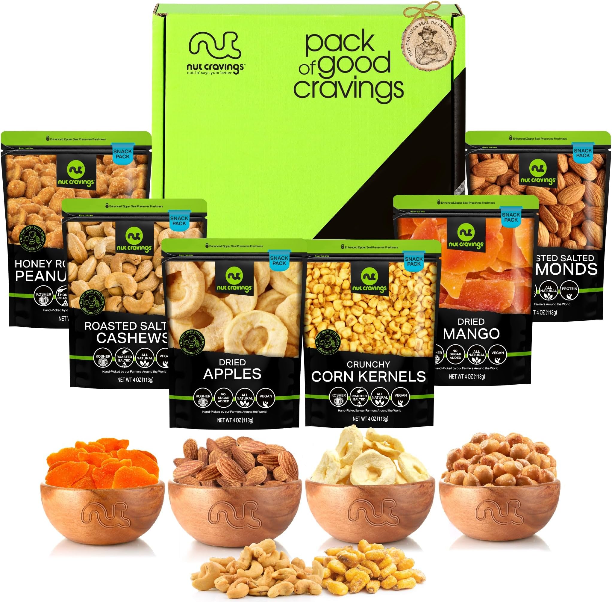 NUT CRAVINGS - Easter Dried Fruit & Mixed Nuts Basket in Green Box (6 Assortments of 4 oz, 1.5 lb) Food Arrangement, Healthy Snack Care Package, Kosher