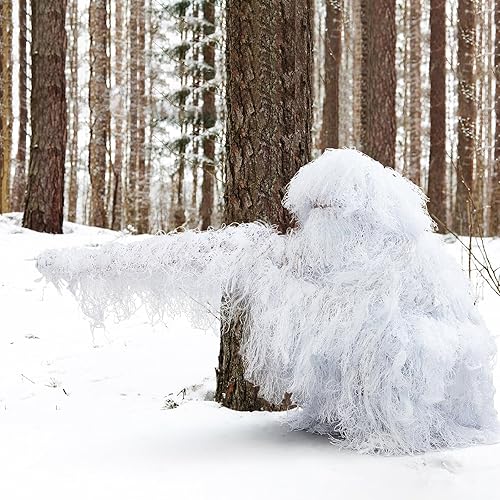 Miniatura 6 de Traje de nieve Ghillie blanco 5 en 1 para hombre, traje de camuflaje de nieve con capucha, ropa de caza, traje de camuflaje militar del ejército,