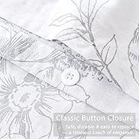 Vista 4 de Juegos de Fundas de Edredón Florales de Algodón 100% Natural de 2 Piezas - Funda de Edredón Blanco Grisáceo con Patrón de Flores y Ramas Lujosas