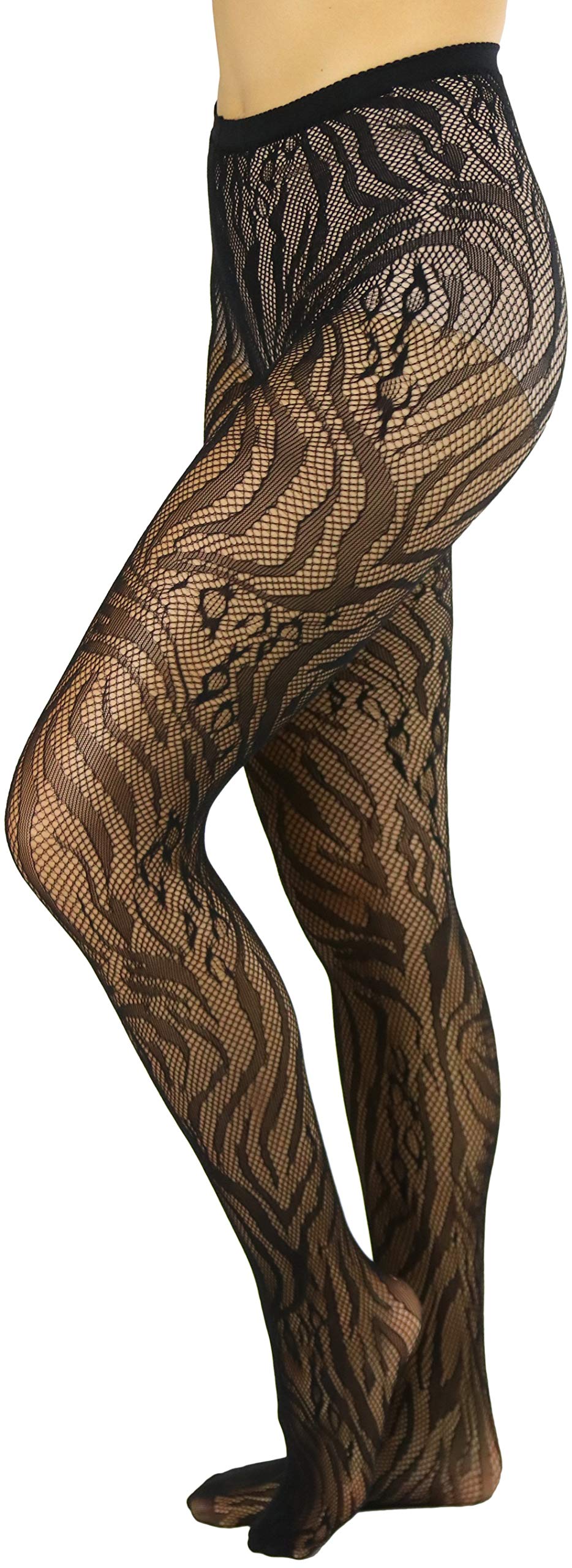 ToBeInStyle - Medias de red para mujer, diseño de animales salvajes - Negro - talla única (peso:45.3/79.3 kg)