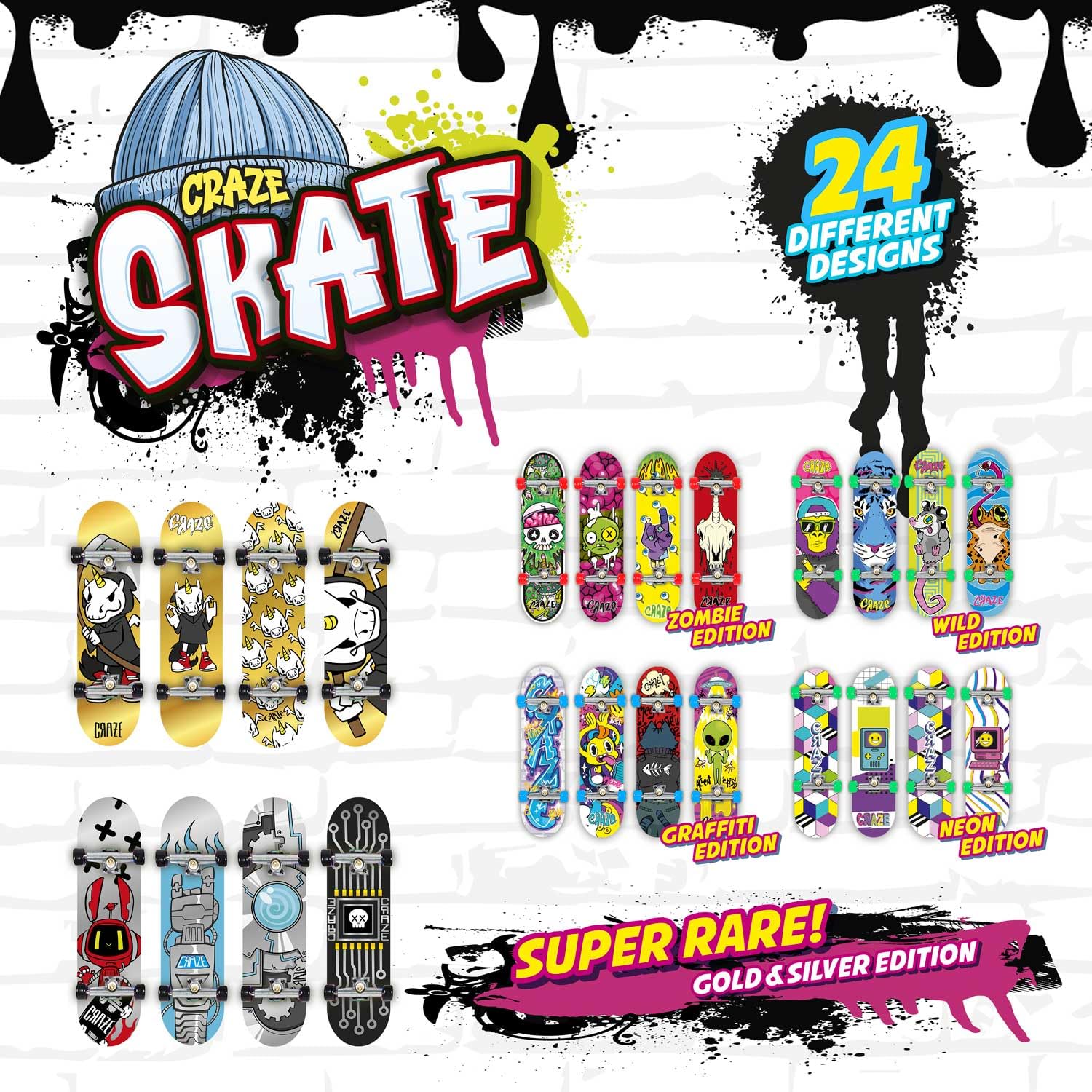CRAZE SKATE Fingerboard Set Pack of 2 Finger Boards, Mini skateboards with Accessories - fidget toys for kids Neon - Image 4