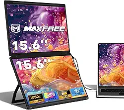 Maxfree Extensor de tela de laptop, monitor duplo portátil FHD de 15,6 polegadas 1080p com DP/Thunderbolt USB Tipo-C HDMI, monitor duplo portátil dobrável Plug & Play para laptop/PC/Windows/Mac (chips