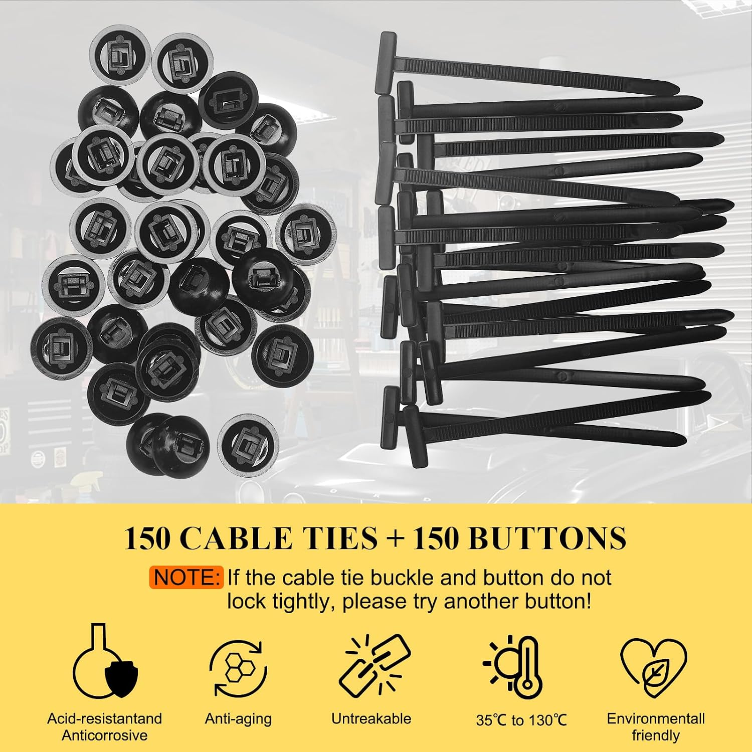 150Pcs Nylon Universal Cable Tie Buckle, Zipper Clips for Car, T Zip Ties, Ziploc Pro Cable Ties, Automotive Plastic Rivet Fixing, Engine Cover Bumper Retainer Fender Liner Door Panel Screw Fastener