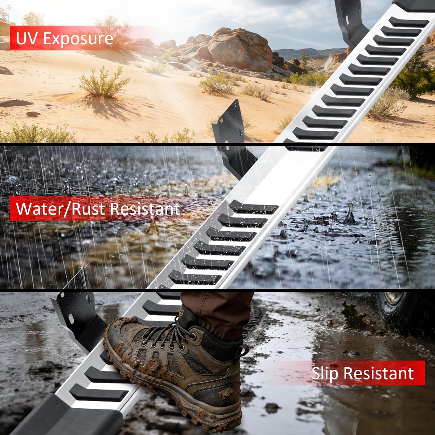 IKON MOTORSPORTS, Running Boards Compatible with 1999-2016 Ford F250 F350 F450 F550 Superduty Crew Cab, V Style Silver Stainless Steel Side Step Bar Nerf Bar