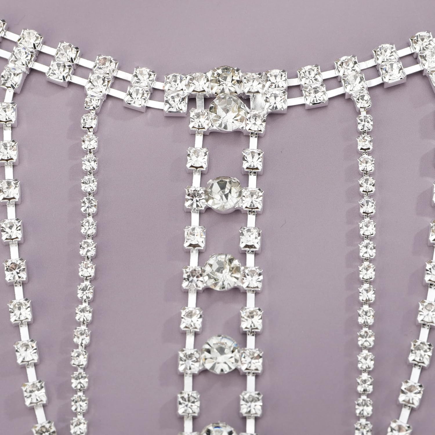 YERTTER Sparkly Silver Layered Tennis Chain Body Chain Tassel Rhinestone Shoulder Chain Body Chain Accessories Jewelry Crystal Bikini Chain for Women Brides Prom Costume(Silver 4) - Image 6