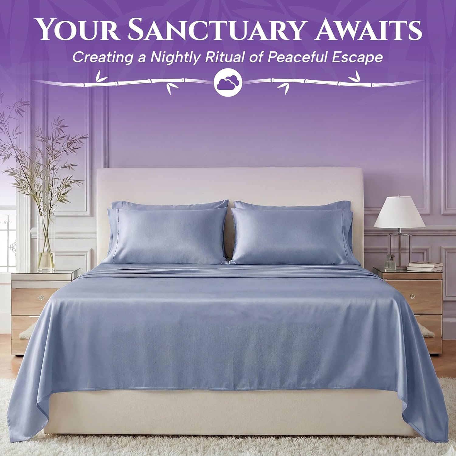 SLEEP SANCTUARY 100% Viscose Derived from Bamboo Sheets King Size 6pcs – BamBliss Luxury Cooling Sheets for Hot Sleepers - Cloud Soft, 17" Deep Pocket, Ultra Durable Bed Set (Light Blue)