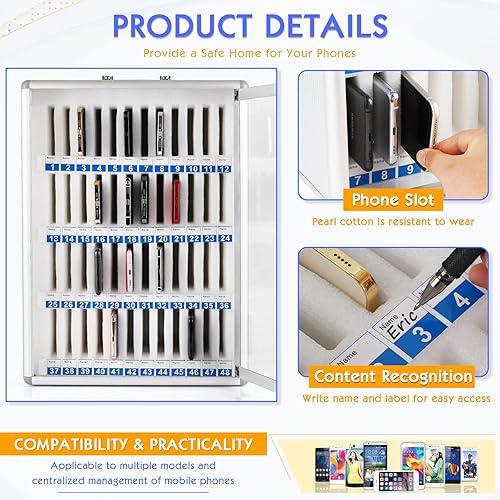 Miniatura 10 de Gabinete de almacenamiento de 30 ranuras de aleación de aluminio para teléfonos celulares, montado en la pared con un bloqueo, se puede llevar a