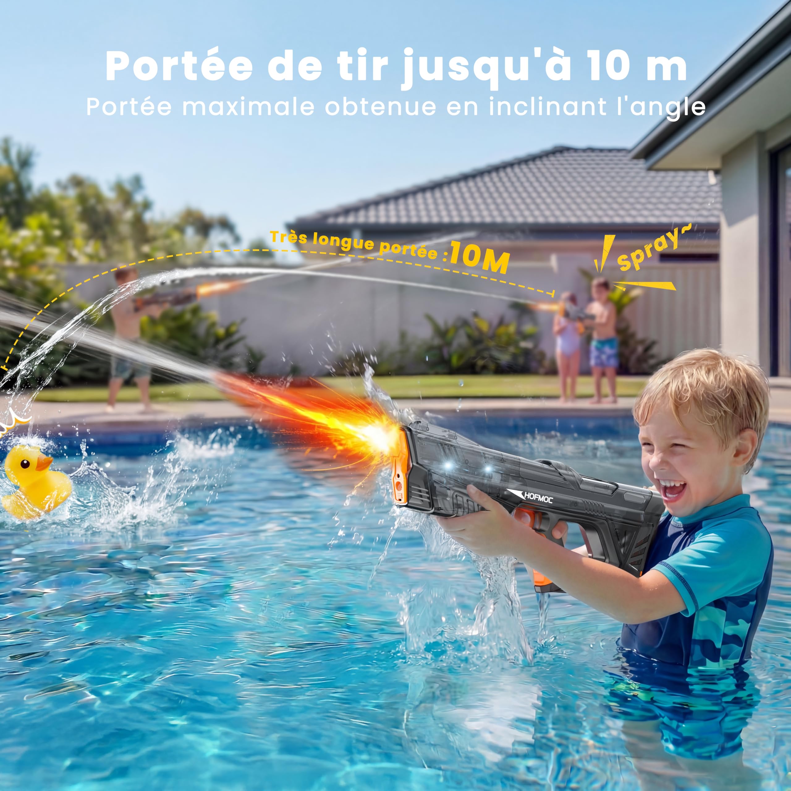 Pistolet à Eau électrique pour Adultes et Enfants, Lot de 2 Pistolets, étanche IPX6, portée de 8 à 10 m, Remplissage Automatique, lumières LED, 4 Piles (1,5 h), Jouet de Piscine